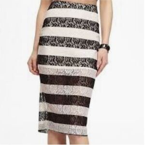 EXPRESS Women's Black & White Stripe Lace Midi Pencil Skirt Size 12